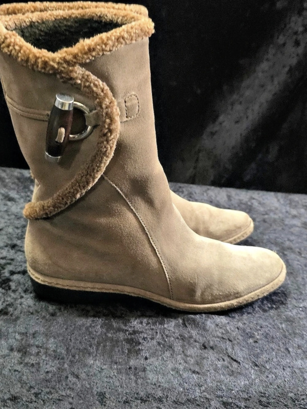 Stuart Weitzman Shearling Trim Brown Boots